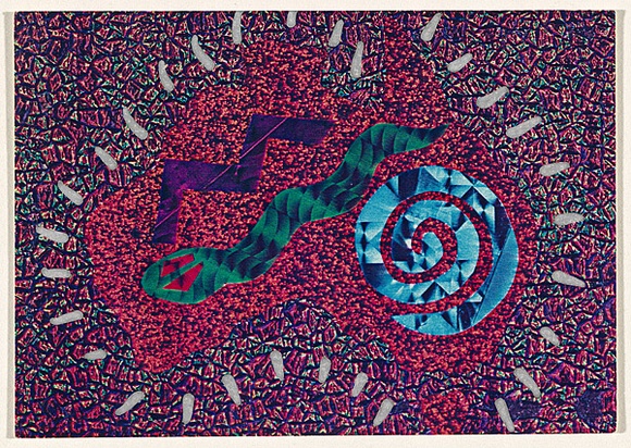 Artist: b'McDiarmid, David.' | Title: b'Postcard (Australia with snakes)' | Date: 1985 | Technique: b'screenprint, collage' | Copyright: b'Courtesy of copyright owner, Merlene Gibson (sister)'