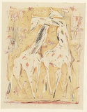 Artist: b'MACQUEEN, Mary' | Title: b'Combat' | Date: 1975 | Technique: b'lithograph, printed in colour, from multiple plates' | Copyright: b'Courtesy Paulette Calhoun, for the estate of Mary Macqueen'
