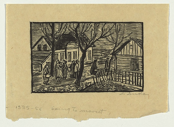 Artist: Groblicka, Lidia. | Title: Going to market | Date: 1955-56 | Technique: woodcut, printed in black ink, from one block