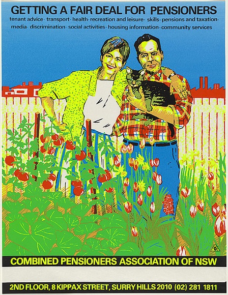 Title: b'Getting a fair deal for pensioners' | Date: 1989 | Technique: b'screenprint, printed in colour, from four stencils'