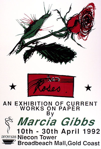 Artist: b'Gibbs, Marcia.' | Title: b'Red Roses' | Date: 1992, March | Technique: b'screenprint, printed in red, green and black ink, from three stencils'