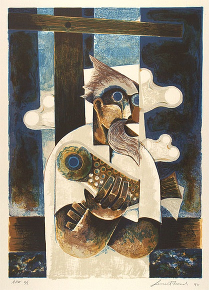 Artist: b'French, Len.' | Title: b'Fisherman' | Date: 1990 | Technique: b'lithograph, printed in colour, from six stones' | Copyright: b'\xc2\xa9 Leonard French. Licensed by VISCOPY, Australia'