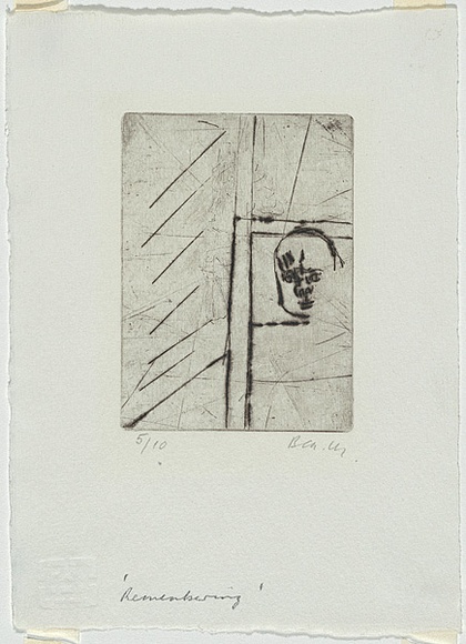 Artist: b'MADDOCK, Bea' | Title: b'Remembering' | Date: December 1966 | Technique: b'drypoint, printed in black ink, from one copper plate'