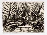 Artist: b'Sharp, James.' | Title: b'(Trees and hut)' | Technique: b'linocut, printed in black ink, from one block' | Copyright: b'\xc2\xa9 Estate of James Sharp'