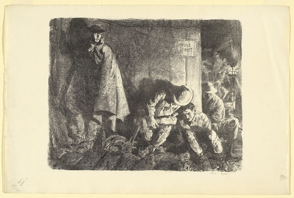 Artist: b'Dyson, Will.' | Title: b'Tommies staging in the tunnels.' | Date: 1918 | Technique: b'lithograph, printed in black ink, from one stone'