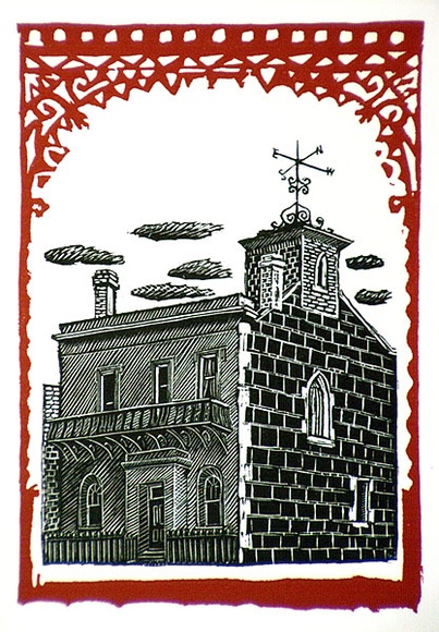 Artist: b'OGILVIE, Helen' | Title: b'The old Weather Bureau.' | Date: c.1960 | Technique: b'wood-engraving and linocut, printed in colour, from multiple blocks'