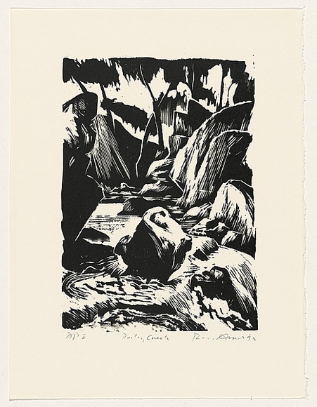 Artist: b'AMOR, Rick' | Title: b'Rocky creek.' | Date: 1992 | Technique: b'woodcut, printed in black ink, from one block'