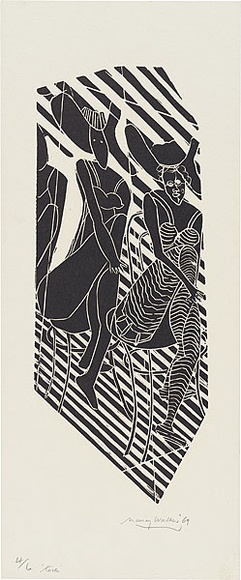 Artist: b'WALKER, Murray' | Title: b'Karen.' | Date: 1969 | Technique: b'linocut, printed in black ink, from one block'