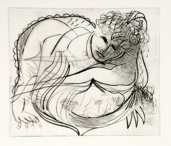 Artist: b'BOYD, Arthur' | Title: b'Resting figure with small nude inset.' | Date: (1968-69) | Technique: b'etching and drypoint, printed in black ink, from one plate' | Copyright: b'Reproduced with permission of Bundanon Trust'