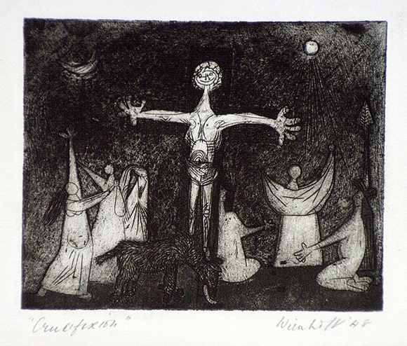 Artist: b'Wienholt, Anne.' | Title: b'Crucifixion' | Date: 1948 | Technique: b'engraving and aquatint, printed in black ink, from one copper plate'