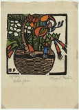 Artist: PRESTON, Margaret | Title: Basket of Australian flowers | Date: 1925 | Technique: woodcut, printed in black ink, from one block; hand-coloured | Copyright: © Margaret Preston. Licensed by VISCOPY, Australia