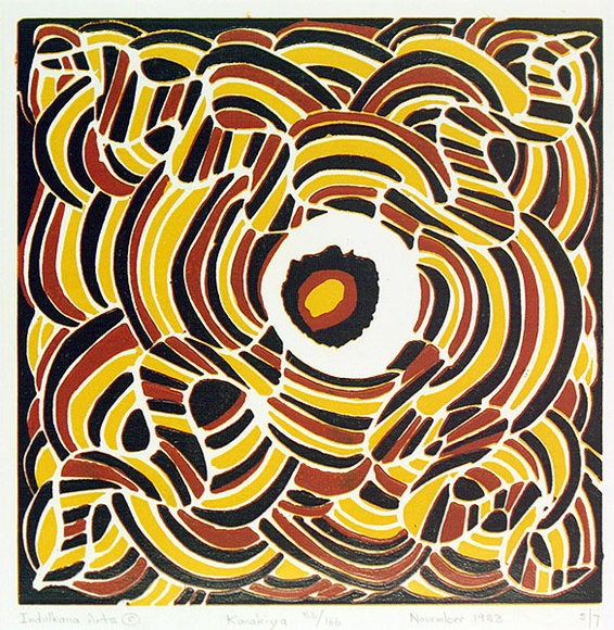 Artist: b'Kanakiya, Tjanyari.' | Title: b'not titled' | Date: 1983 | Technique: b'linocut, printed in colour, from multiple blocks'