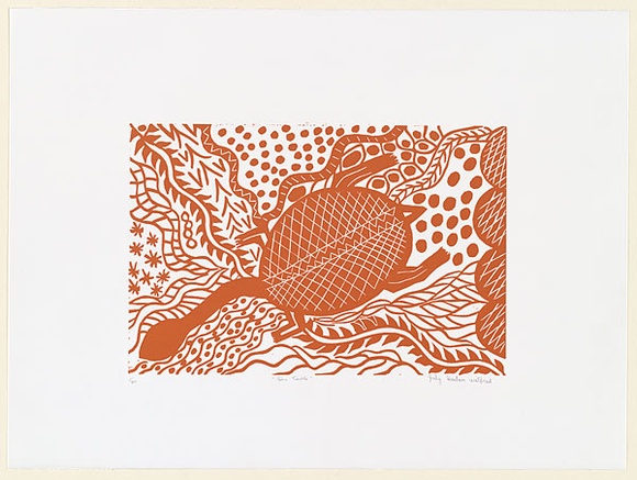 Artist: b'Doctor Wilfred, Judy.' | Title: b'One turtle' | Date: c.2001 | Technique: b'linocut, printed in brown ink, from one block'