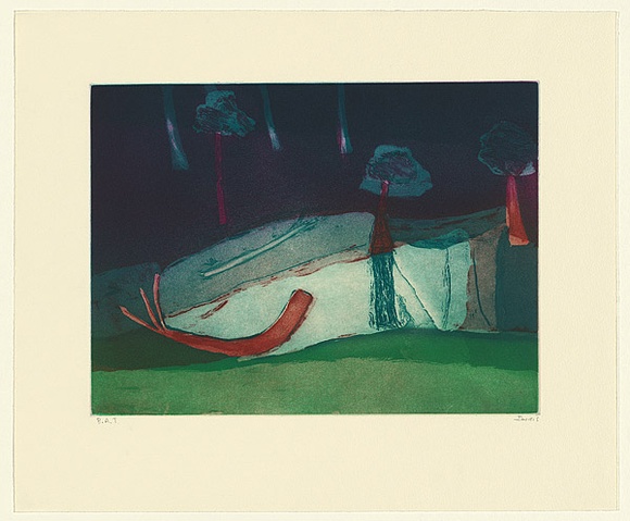 Artist: b'Murphey, Idris.' | Title: b'(Night reflection Mutawintji)' | Date: 2002 | Technique: b'etching, aquatint and open-bite, printed in colour, from two plates'