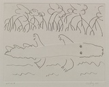 Artist: Risley, Tom. | Title: not titled [crocodile] [set of 3 etchings #1] | Date: 1990 | Technique: etching, printed in black ink, from one plate; with embossing