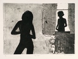 Artist: b'Hadley, Basil.' | Title: b'The visit' | Date: 1974 | Technique: b'etching, aquatint and deep etch, printed in black ink, from one plate'