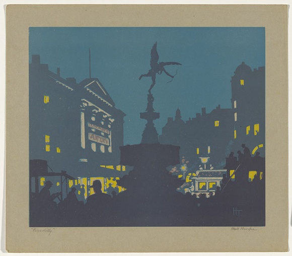 Artist: b'Thorpe, Hall.' | Title: b'Piccadilly [1]' | Date: c.1922 | Technique: b'woodcut, printed in colour, from multiple blocks'