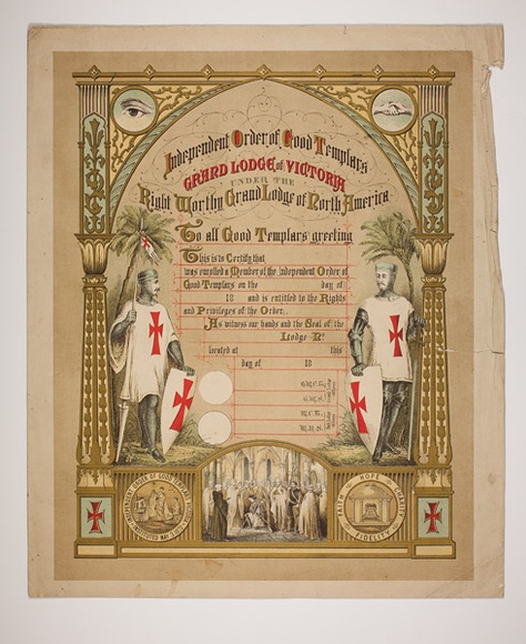 Artist: b'Hamel Brothers.' | Title: b'Independent Order of Good Temperates, certificates' | Date: c.1880 | Technique: b'lithograph, printed in colour, from multiple stones [or plates]'