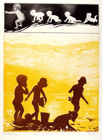 Artist: b'GRIFFITH, Pamela' | Title: b'Eastern sea board, under six' | Date: 1980 | Technique: b'etching, aquatint, soft ground printed in colour from two zinc plates' | Copyright: b'\xc2\xa9 Pamela Griffith'