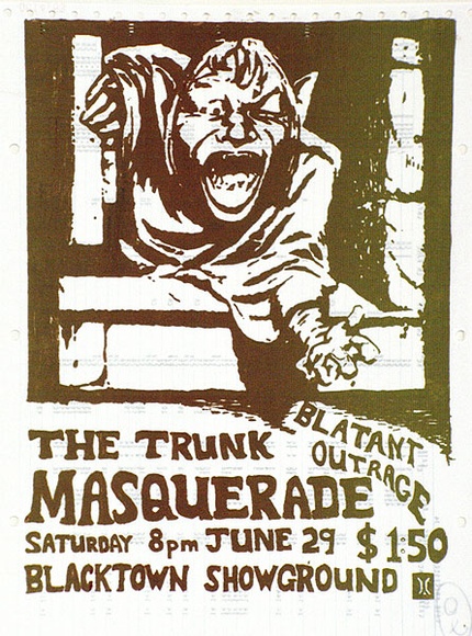Artist: Blacktown Anarchist Collective. | Title: Trunk, Masquerade | Technique: screenprint, printed in colour, from multiple stencils