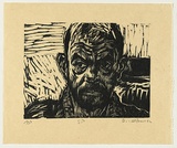 Artist: AMOR, Rick | Title: Self portrait. | Date: 1992 | Technique: woodcut, printed in black ink, from one block