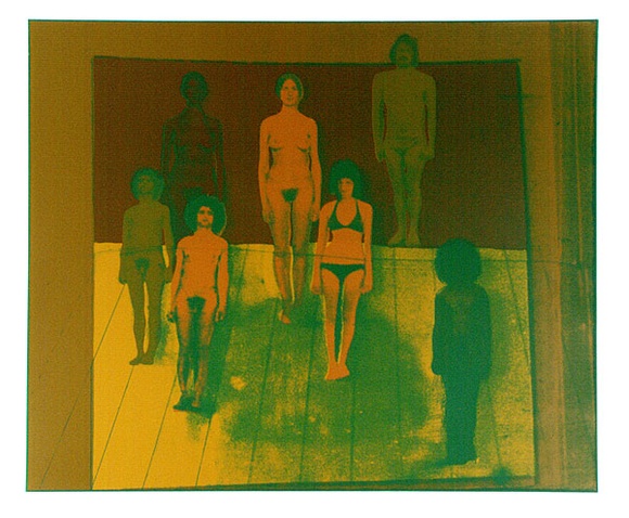 Artist: b'SHOMALY, Alberr' | Title: b'People in space [2].' | Date: 1971 | Technique: b'screenprint, printed in colour, from multiple stencils'