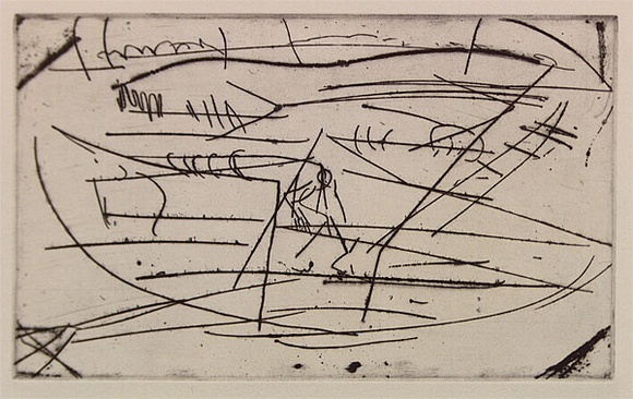 Artist: Furlonger, Joe. | Title: View from the pits | Date: 1992, May-July | Technique: etching and drypoint, printed in black ink, from one plate