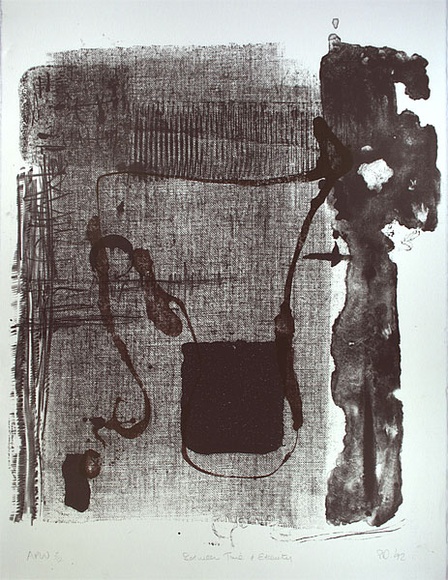 Artist: b'Danaher, Suzanne.' | Title: b'Between time and eternity' | Date: 1992, July - August | Technique: b'lithograph, printed in black and brown ink, from two stones'