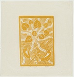 Artist: Marika, Banduk. | Title: Waterlili and Gaya. | Date: 1983 | Technique: linocut, printed in yellow ink, from one block