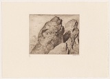 Artist: REES, Lloyd | Title: Two rocks on the summit, Mount Wellington | Date: 1977 | Technique: softground-etching, printed in brown ink, from one zinc plate | Copyright: © Alan and Jancis Rees