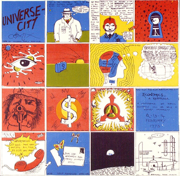 Artist: b'LITTLE, Colin' | Title: b'Universe-city comix: Read by discerning people everywhere.' | Date: 1972 | Technique: b'screenprint, printed in colour, from multiple stencils'