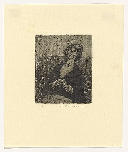 Artist: b'WILLIAMS, Fred' | Title: b'The engagement ring. Number 1' | Date: 1955-56 | Technique: b'etching, deep etch and aquatint, printed in black ink, from one brass plate' | Copyright: b'\xc2\xa9 Fred Williams Estate'