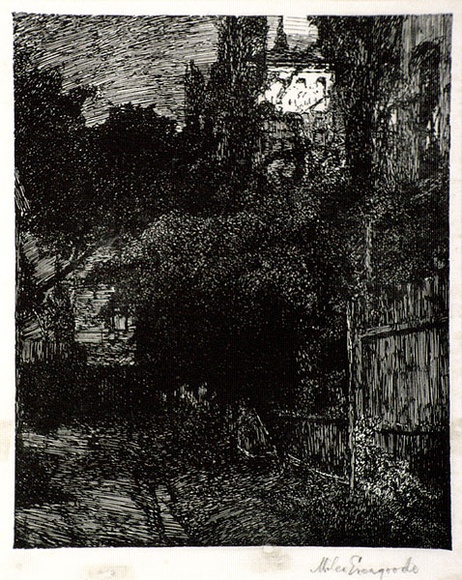 Artist: b'Evergood, Miles.' | Title: b'The alleyway.' | Date: 1891 | Technique: b'woodcut, printed in black ink, from one block'