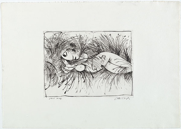 Artist: b'BOYD, Arthur' | Title: b'Nude in cornfield.' | Date: 1962 | Technique: b'etching, printed in black ink, from one plate' | Copyright: b'Reproduced with permission of Bundanon Trust'