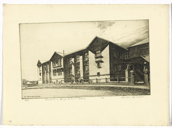 Artist: b'PLATT, Austin' | Title: b'Canterbury High School Sydney' | Date: 1937 | Technique: b'etching, printed in black ink, from one plate'