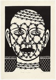 Artist: b'Klein, Deborah.' | Title: b'Barbed wire face' | Date: 1997 | Technique: b'linocut, printed in black ink, from one block'