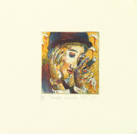 Artist: b'VIVO,' | Title: b'Ponder success' | Date: September 1990 | Technique: b'drypoint and aquatint, printed in colour, from two plates'