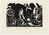 Artist: AMOR, Rick | Title: Children in the garden. | Date: 1983 | Technique: linocut, printed in black ink, from one block | Copyright: © Rick Amor. Licensed by VISCOPY, Australia.