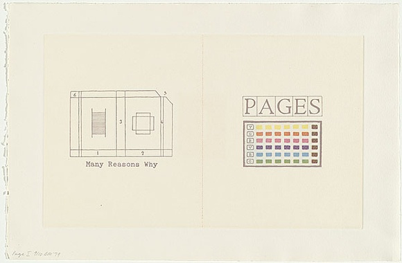 Artist: b'MADDOCK, Bea' | Title: b'Pages' | Date: 1979 | Technique: b'photo-etching, burnishing, relief-etching and letterpress, printed in colour'