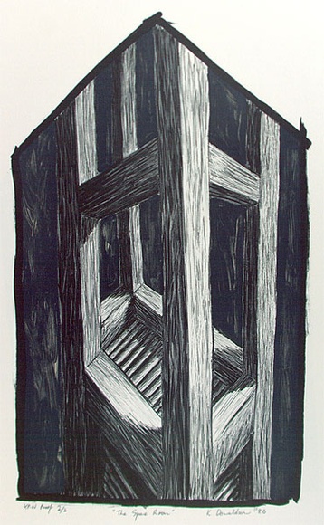 Artist: b'Donaldson, Kim.' | Title: b'The spare room' | Date: 1986 | Technique: b'lithograph, printed in black and transparent white, from two stones' | Copyright: b'\xc2\xa9 Kim Donaldson. Licensed by VISCOPY, Australia'