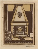 Artist: FEINT, Adrian | Title: Bookplate: Freda Nesbitt. | Date: (1934) | Technique: wood-engraving, printed in colour, from two blocks in brown and cream inks | Copyright: Courtesy the Estate of Adrian Feint