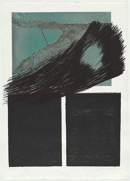 Artist: b'MEYER, Bill' | Title: b'Out, from the depths' | Date: 1981 | Technique: b'screenprint, printed in green and black ink, from five stencils' | Copyright: b'\xc2\xa9 Bill Meyer'