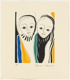 Artist: b'RENNIE, Marian' | Title: b'Not titled [two figures with green line in centre].' | Date: 1995 | Technique: b'screenprint, printed in colour, from five stencils'