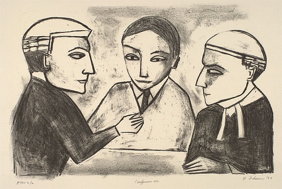 Artist: b'Dickerson, Robert.' | Title: b'Conference' | Date: 1990 | Technique: b'lithograph, printed in black ink, from one stone'