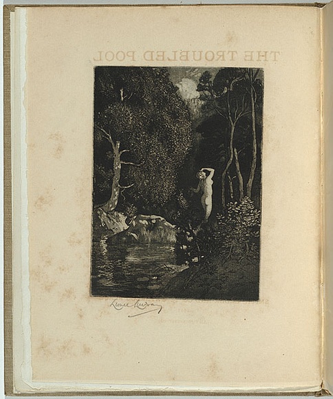 Artist: b'LINDSAY, Lionel' | Title: b'not titled (woman at pool).' | Date: 1911 | Technique: b'etching and aquatint, printed in black ink, from one copper plate' | Copyright: b'Courtesy of the National Library of Australia'