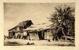 Artist: LINDSAY, Lionel | Title: Barn and stable, Ambleside | Date: 1924 | Technique: drypoint, printed in brown ink with plate-tone, from one plate | Copyright: Courtesy of the National Library of Australia