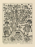 Artist: b'HANRAHAN, Barbara' | Title: b'Children with birds' | Date: 1991 | Technique: b'etching, printed in black ink with plate-tone, from one plate'