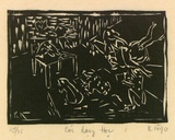 Artist: b'Nguyen, Tuyet Bach.' | Title: bCoc day hoc: [The frog's school] | Date: 1990 | Technique: b'linocut, printed in black ink, from one block'