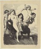 Artist: LINDSAY, Norman | Title: (Pan with nudes). | Date: c.1908 | Technique: lithograph, printed in black ink, from one stone