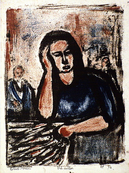 Artist: b'Grieve, Robert.' | Title: b'Fish seller' | Date: 1954 | Technique: b'lithograph, printed in colour, from three stones'